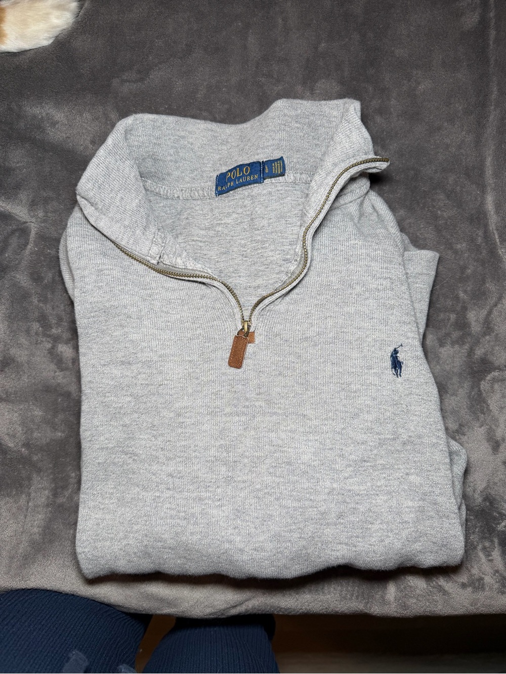 Polo by Ralph Lauren Light Gray Half-Zip Sweater with Navy Pony